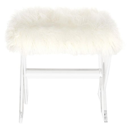 SAFAVIEH Keely Faux Sheepskin X-Ottoman, White & Clear SFV3551A